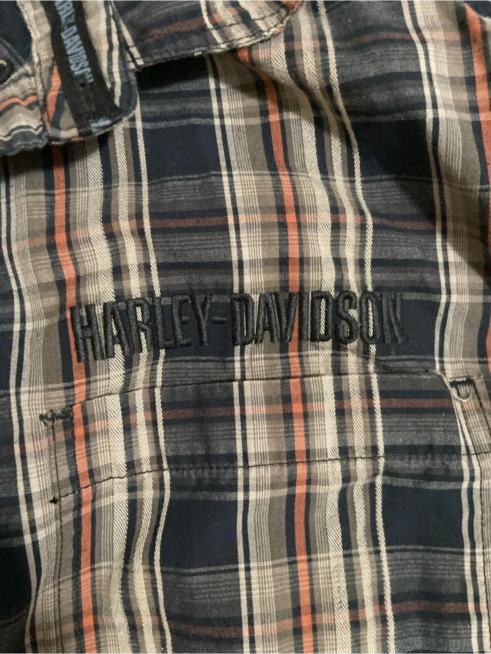 Harley-Davidson Navy, Cream, Rust Plaid Button-Up Shirt